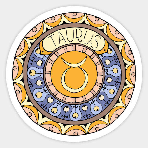 Taurus Zodiac Sign Colorful Birth Horoscope Mandala Sticker by peter2art